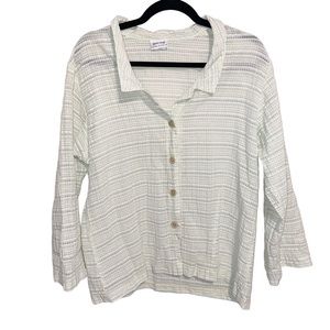 Habitat Blouse Womens Large Linen Blend Button Lagenlook Minimalist Modest